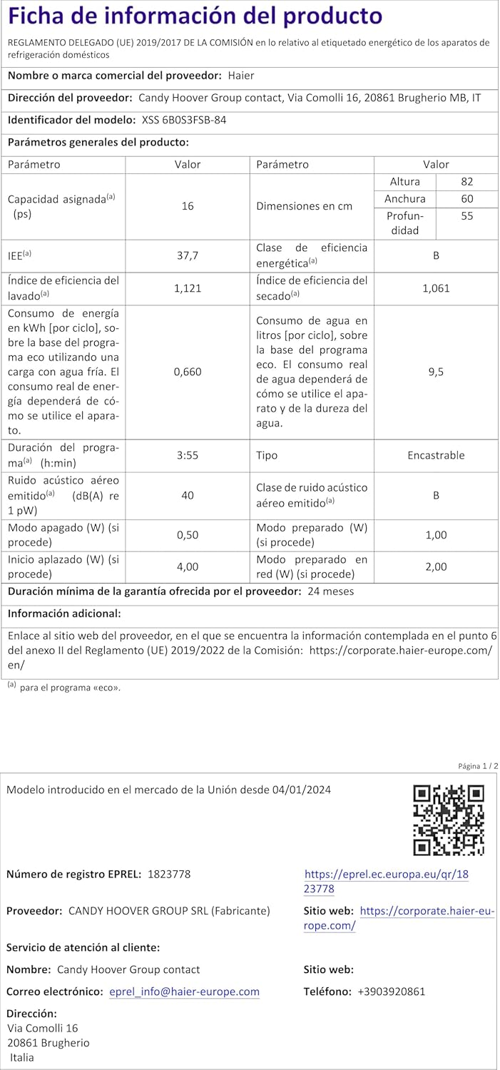 Haier - lave-vaisselle encastrable série XS - 60 cm - 6 programmes - XS6B0S3FSB