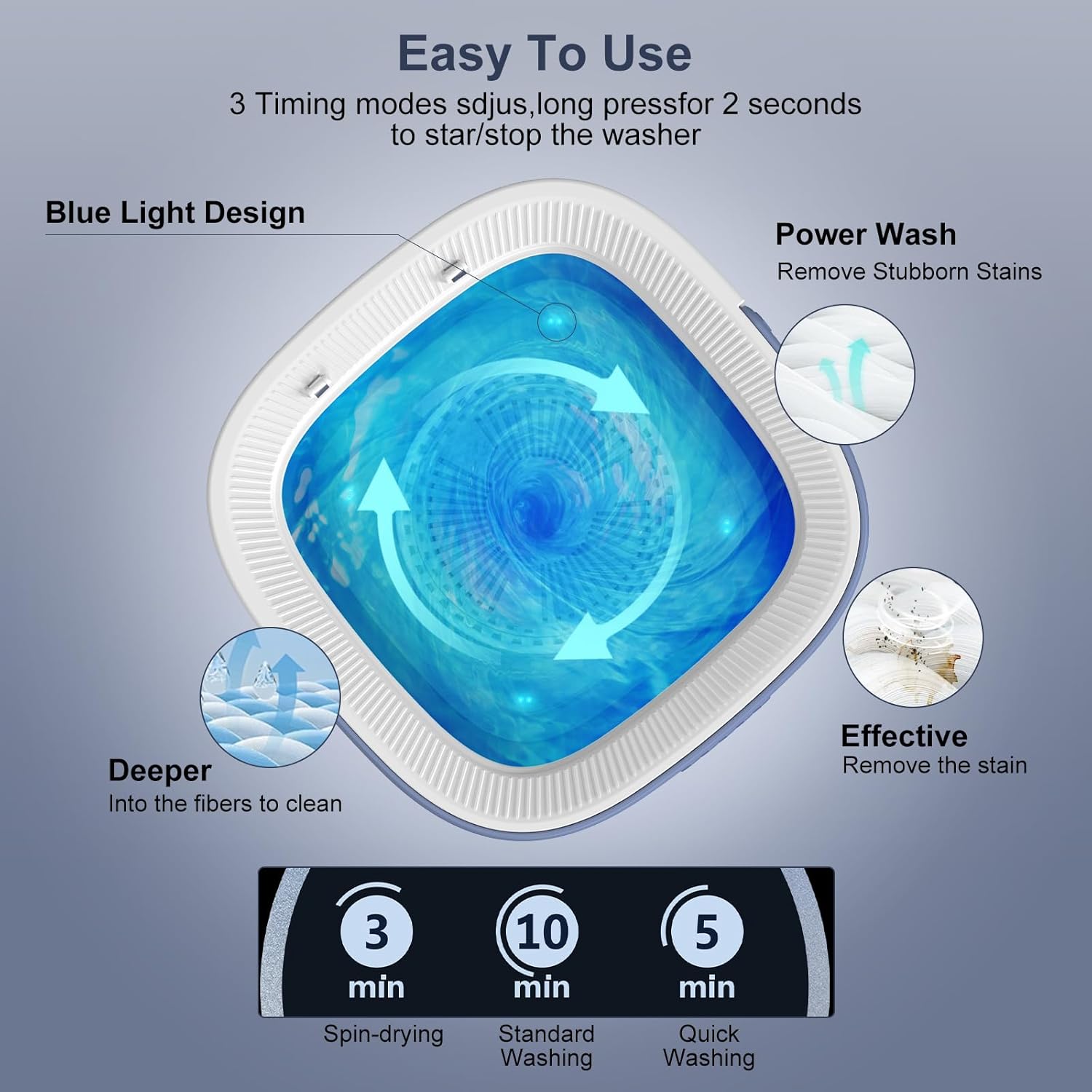 Mini machine à laver - 12L, pliable, 3 modes, panier essorage amovible