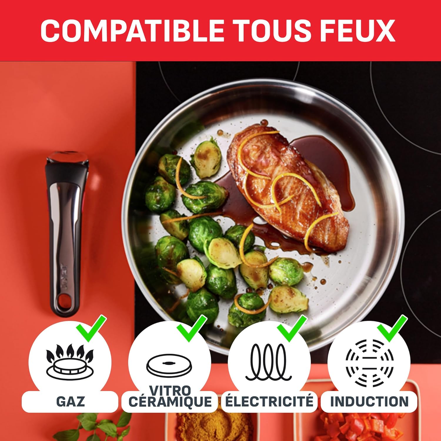 Tefal - Ingenio Preference On - 16/18/20 cm - inox induction poignée amovible, empilable L898S334