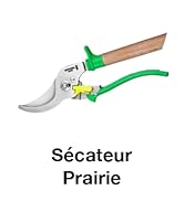 avec manches en bois et poignées de couleur verte. Lames métalliques pour couper. Le texte ci-dessous l'identifie comme « Sécateur
