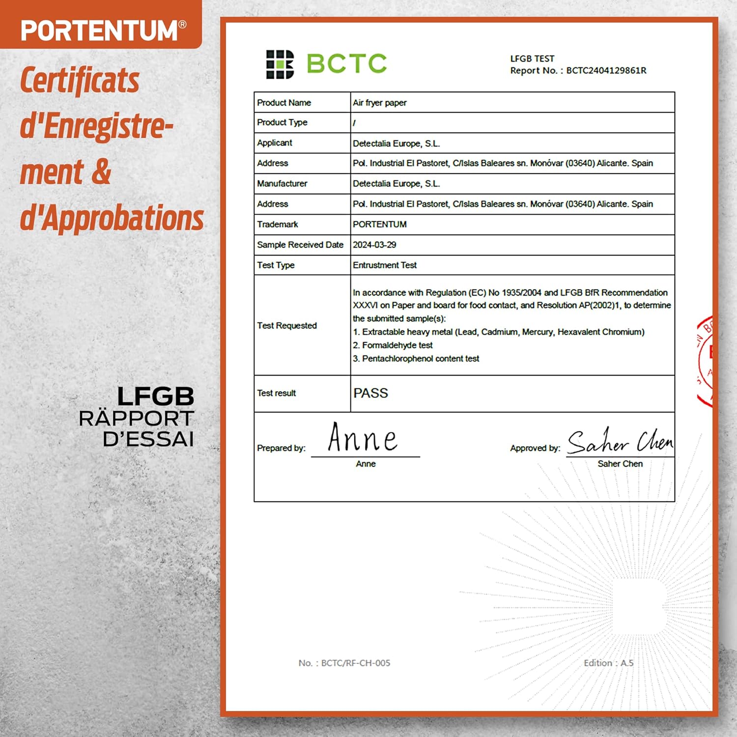 PORTENTUM - papier cuisson air fryer - 20x24cm - 100 pièces sans BPA