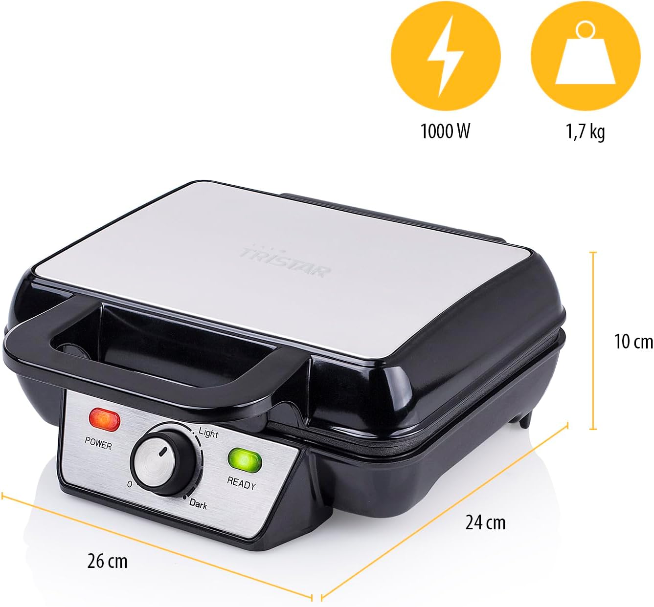 Tristar - Gaufrier WF-2195 - 2 gaufres - 1 000W, acier inoxydable