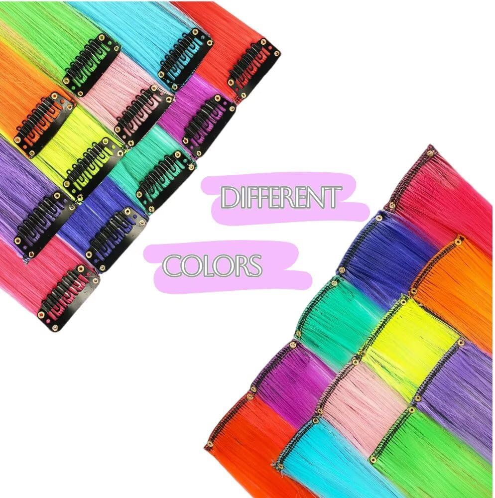 Mèches de cheveux à clipser - 55 cm - lot de 12, bleu saphir, pour enfants