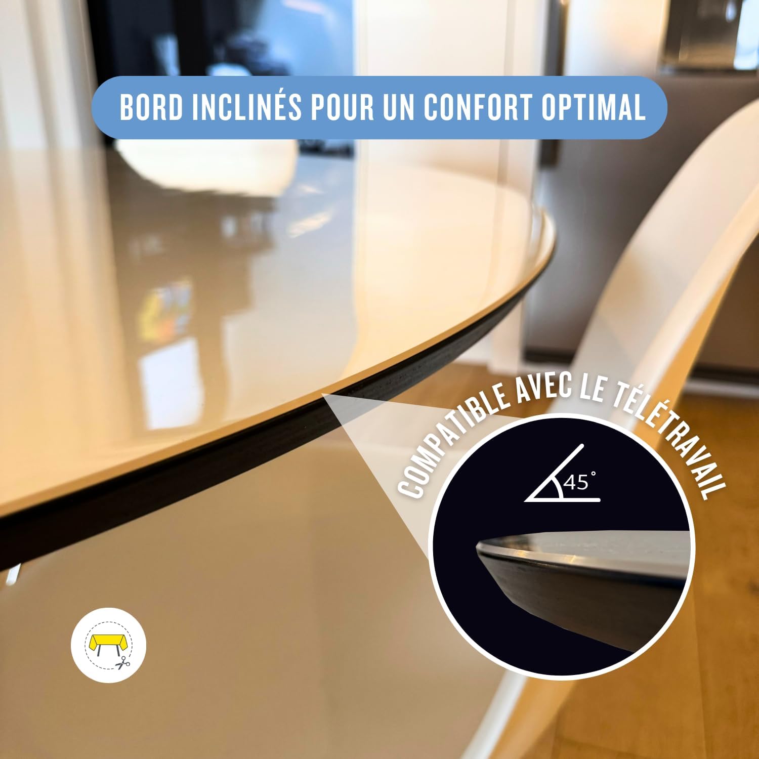 Nappe transparente ronde 125 cm, épaisseur 2mm, lavable, résistante