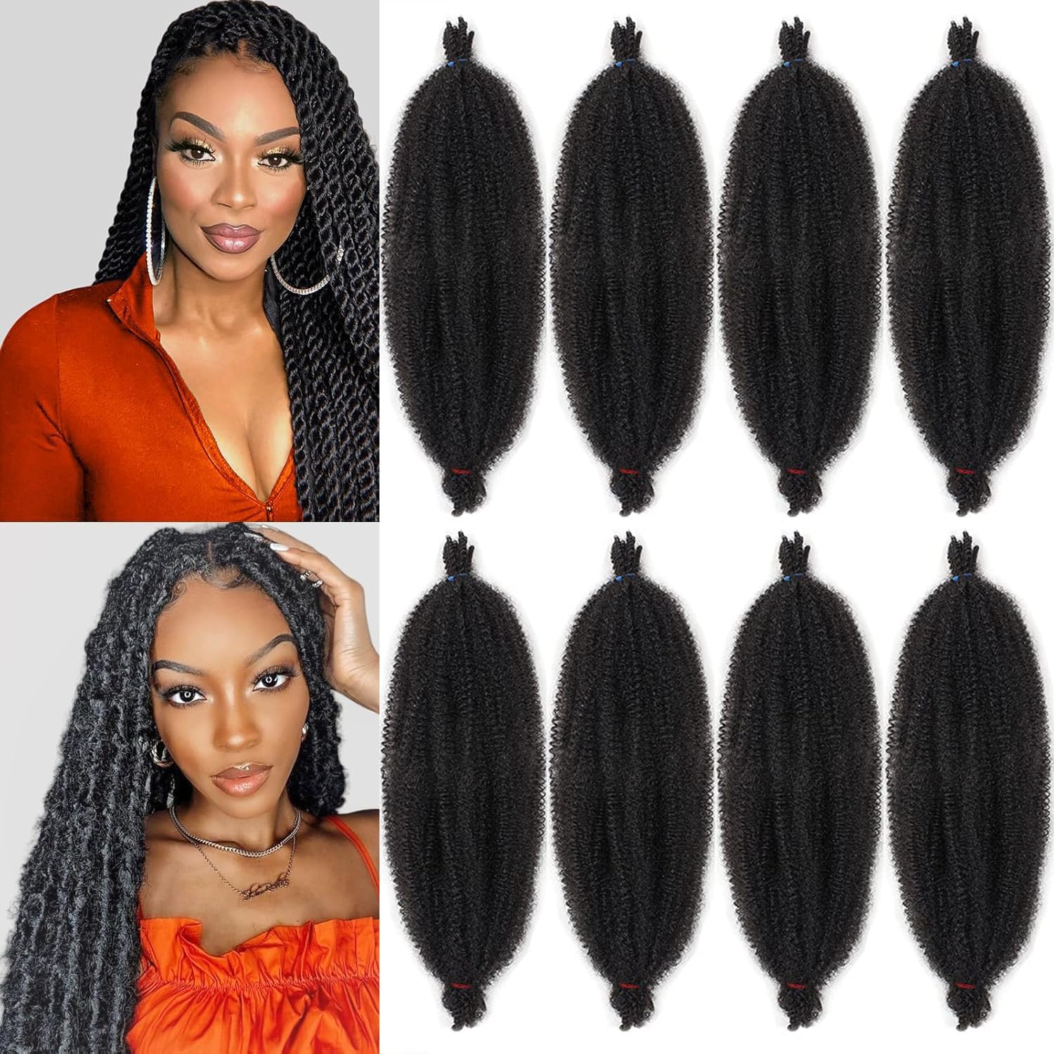 Xtrend - Springy Afro Twist - 18 pouces - 8 packs, pré-séparés, 5 mèches/pack, synthétique 1B##