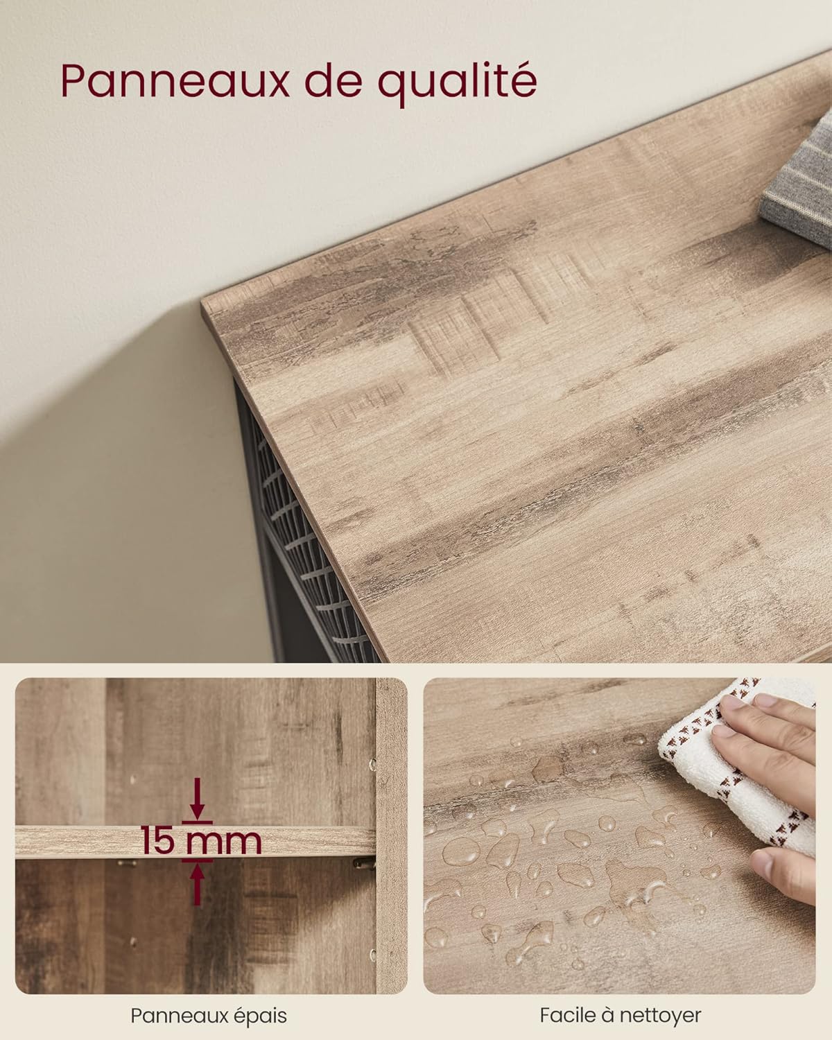 VASAGLE - Buffet de rangement rustique 110x33x75cm, 3 portes, LSC096B50