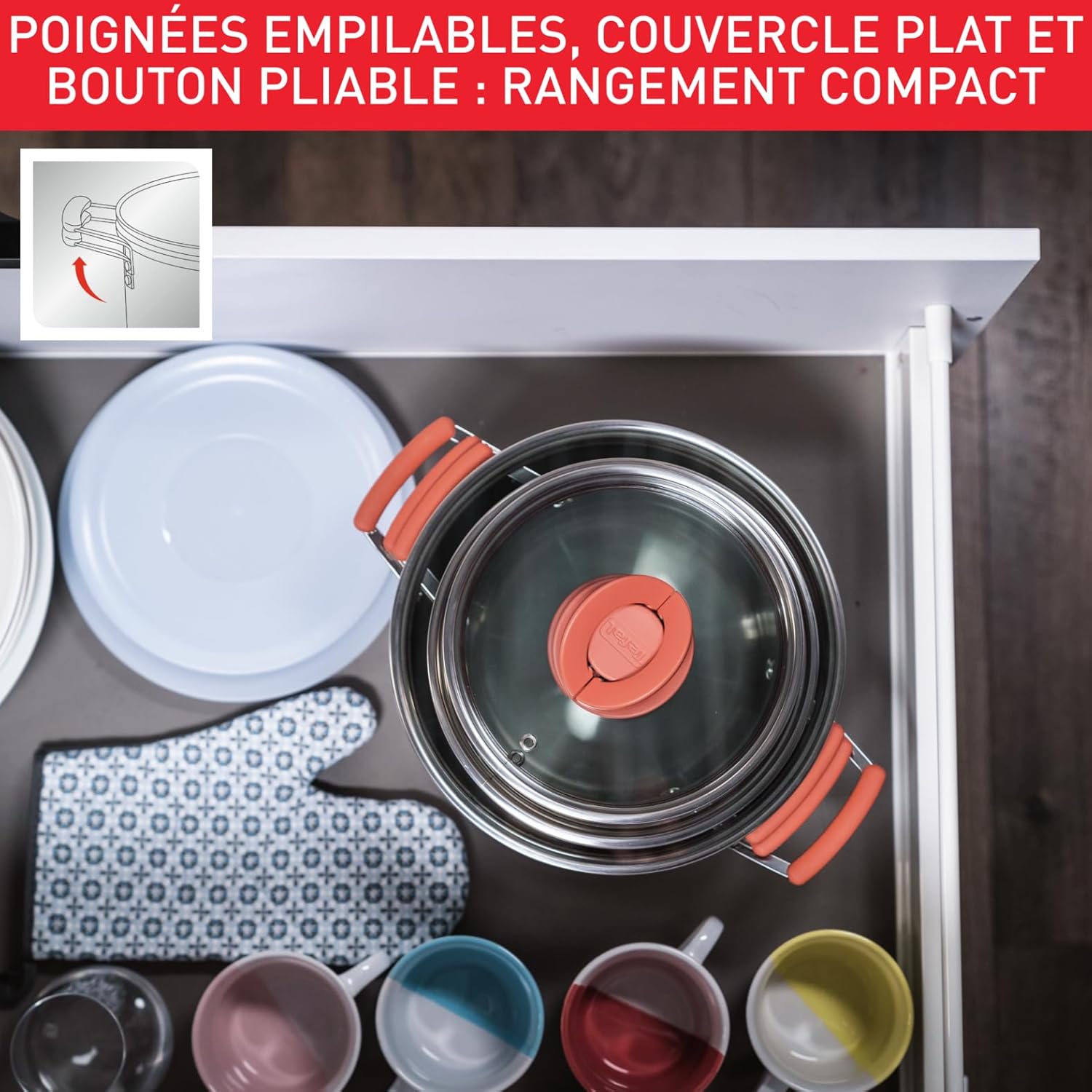 Tefal - batterie de cuisine 13 pcs - inox 18/10, induction, empilable, Opti'Space G720SD74