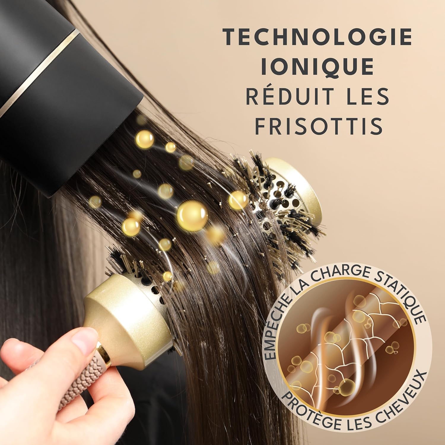 LEBENLANG - Sèche-cheveux compact pliable 2100W, ions & froid, Noir