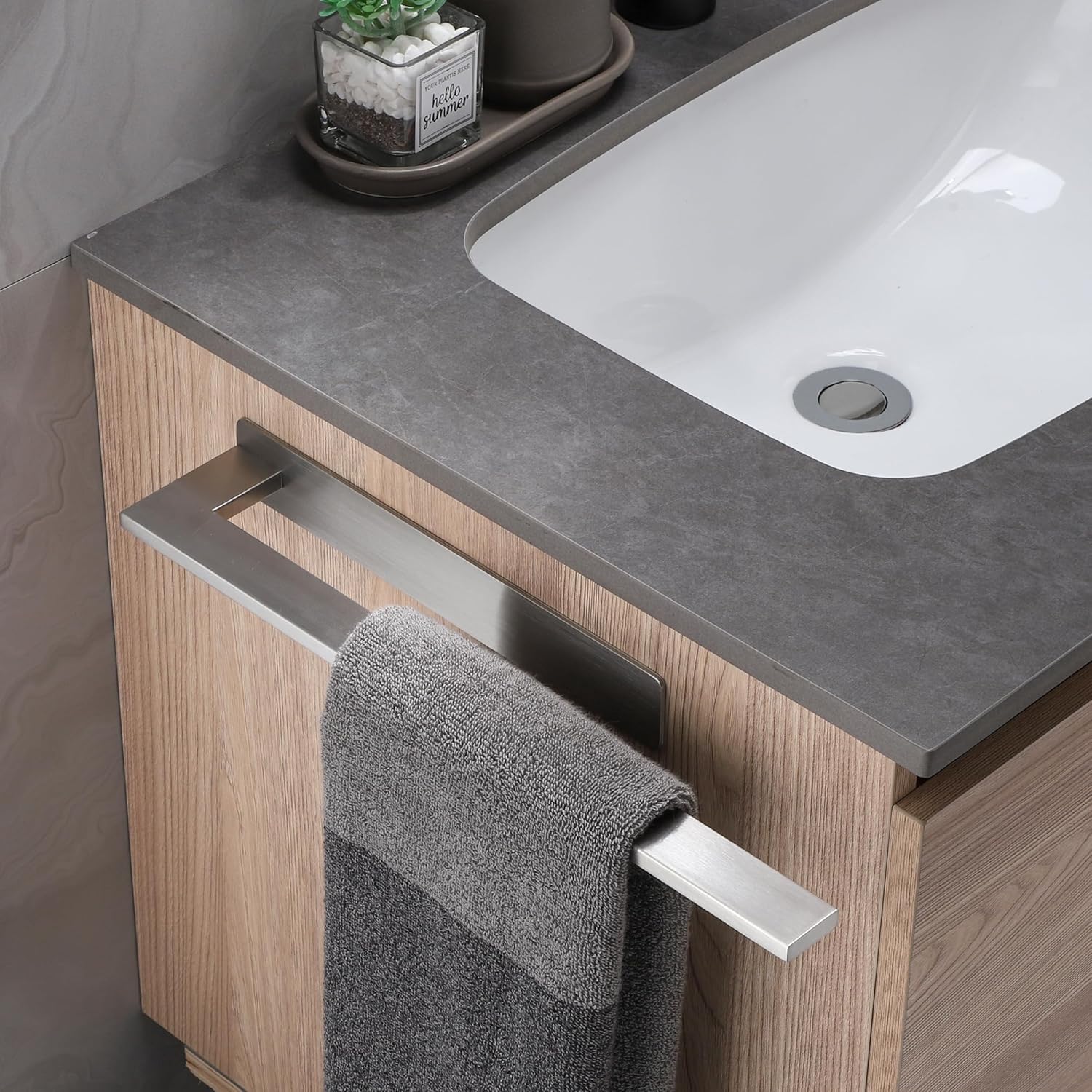 Porte-serviettes mural 304 inox, bras unique, adhésif, 34 cm, salle de bain, argent