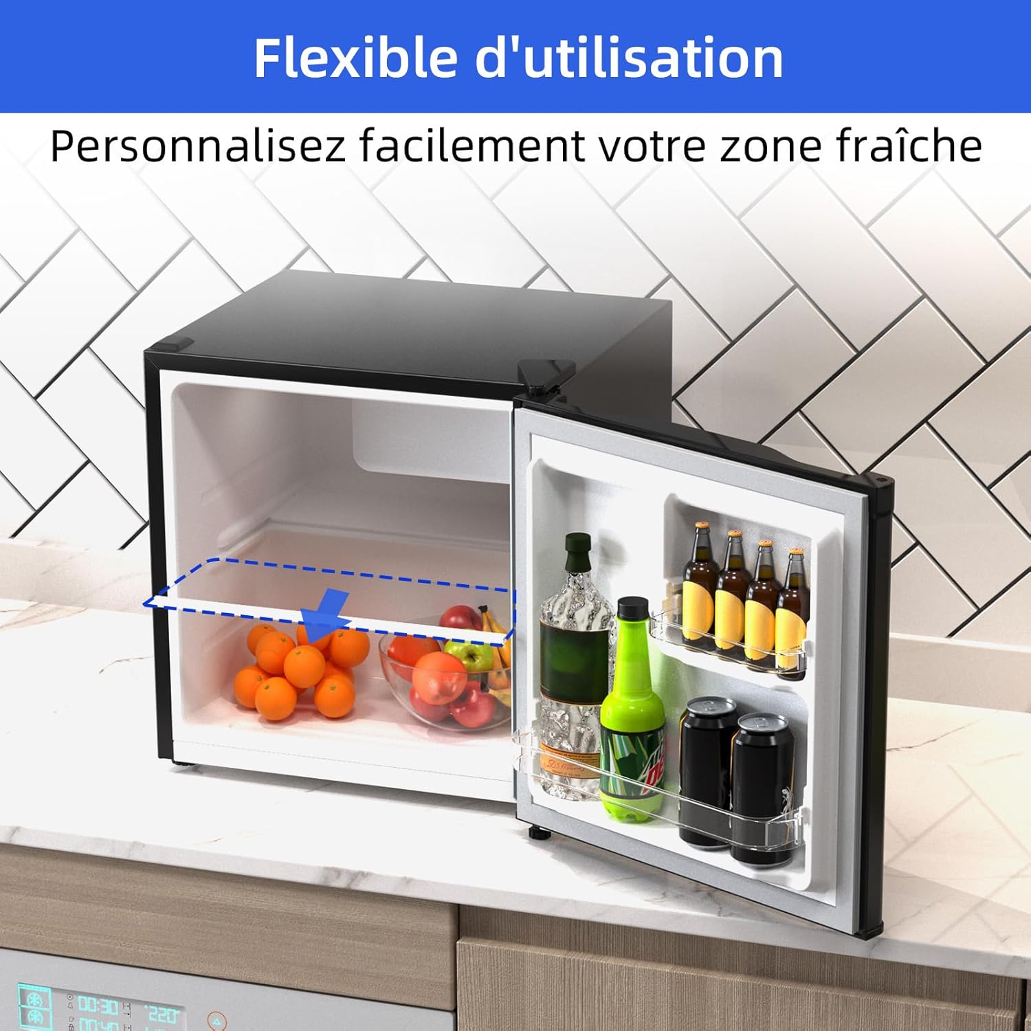 CHIQ - mini réfrigérateur compact 46L, silencieux, porte-bouteilles, thermostat réglable, 47x44,7 cm, CSD46D4E