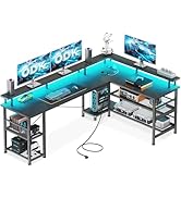 ODK Bureau Gaming avec LED, 168×120cm Bureau Gaming Réversible avec 2 Prises et 2 Ports USB, Gran...