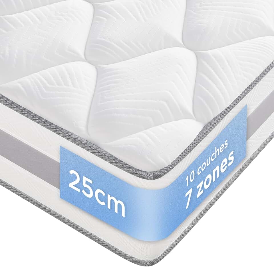 Matelas - ressorts ensachés 140x190 cm, 7 zones, 25 cm, réversible