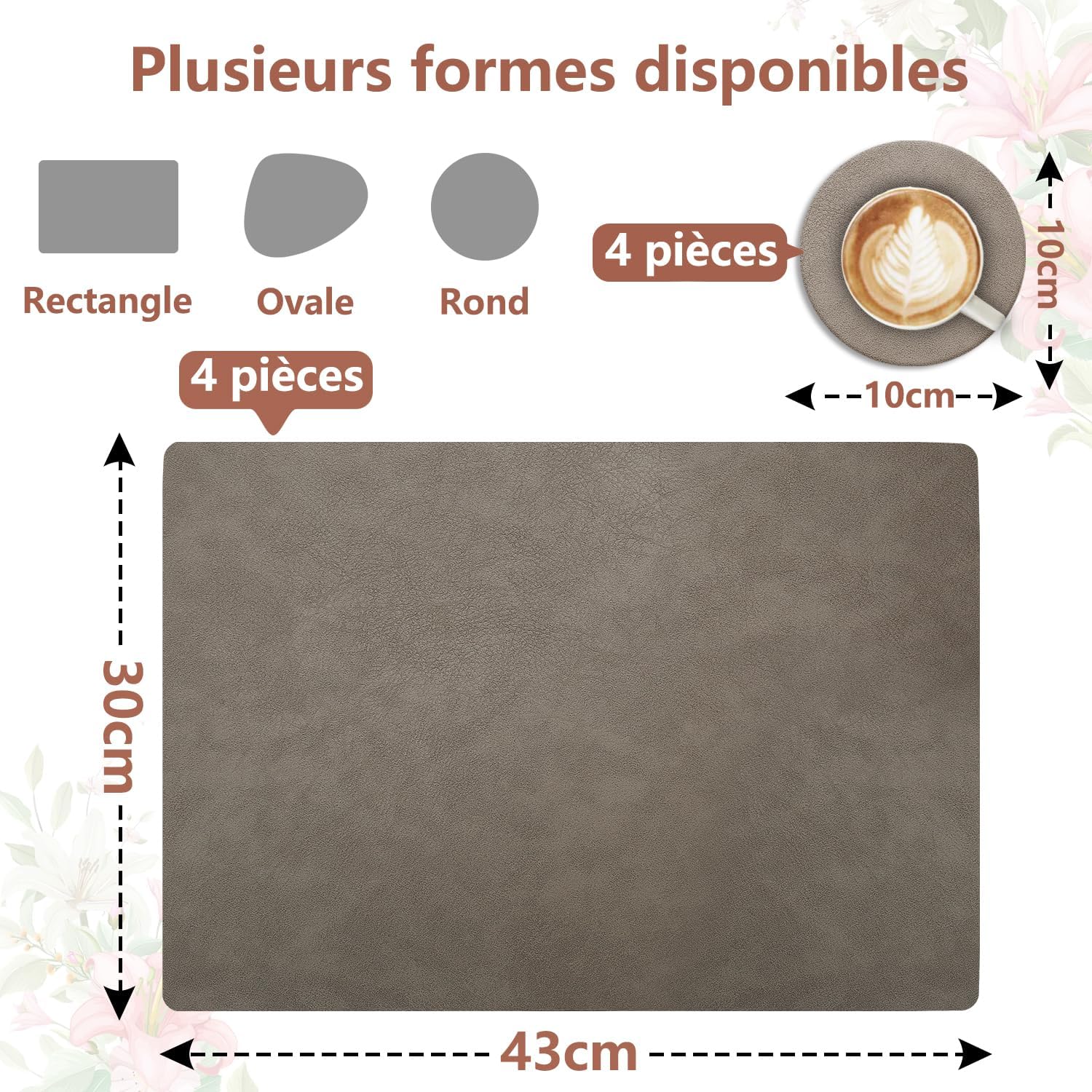 Set de table - cuir PU double face 43x30cm - lavable et antidérapant