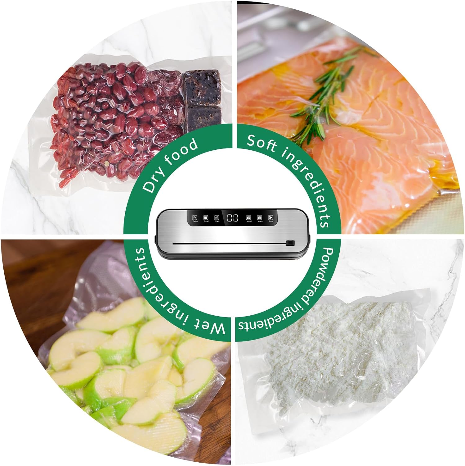 Machine sous vide alimentaire - 6 en 1, 75kPa, mode sec/humide, 50 sacs, couteau