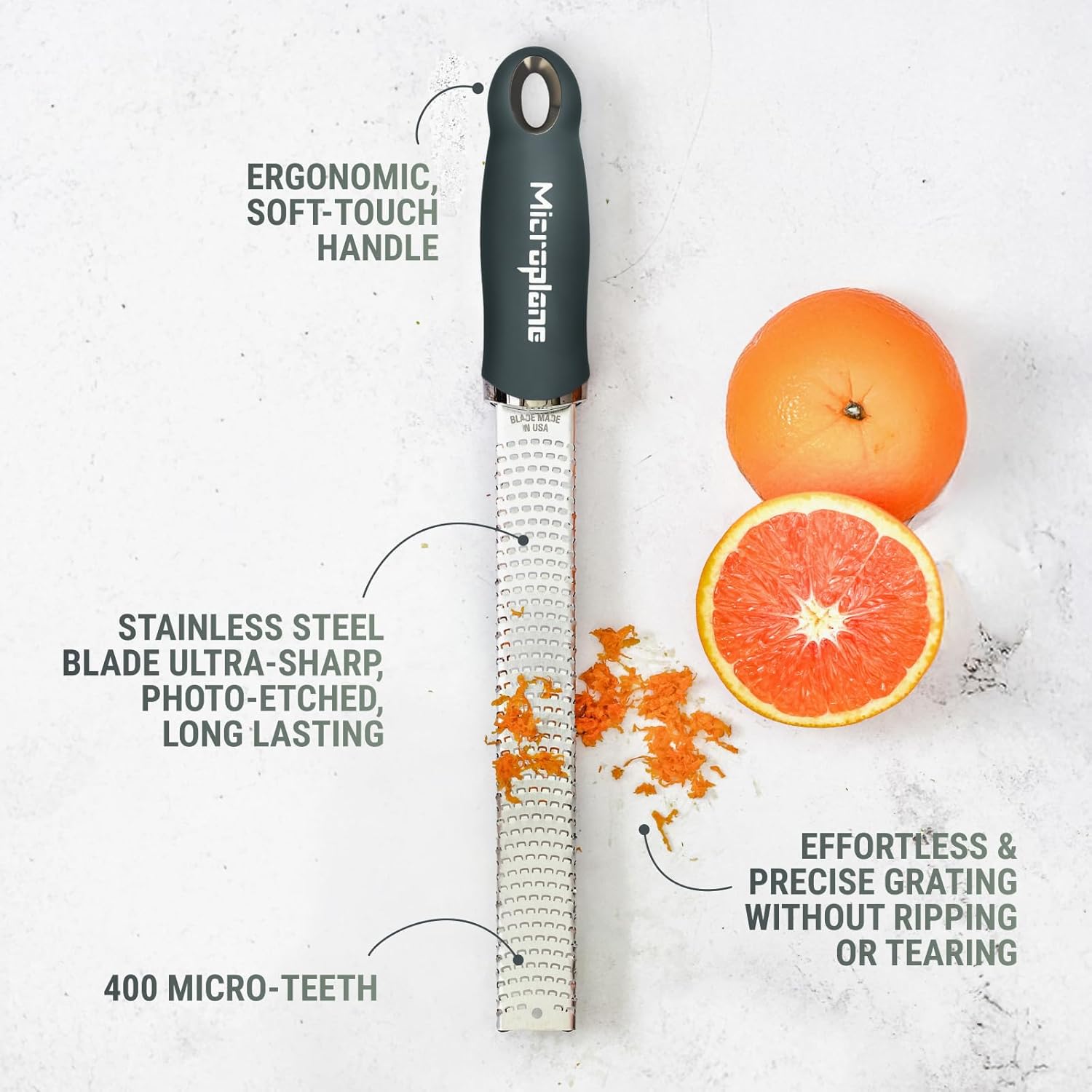 Microplane - Zesteur Gris Orage - lame fine - pour agrumes et fromages