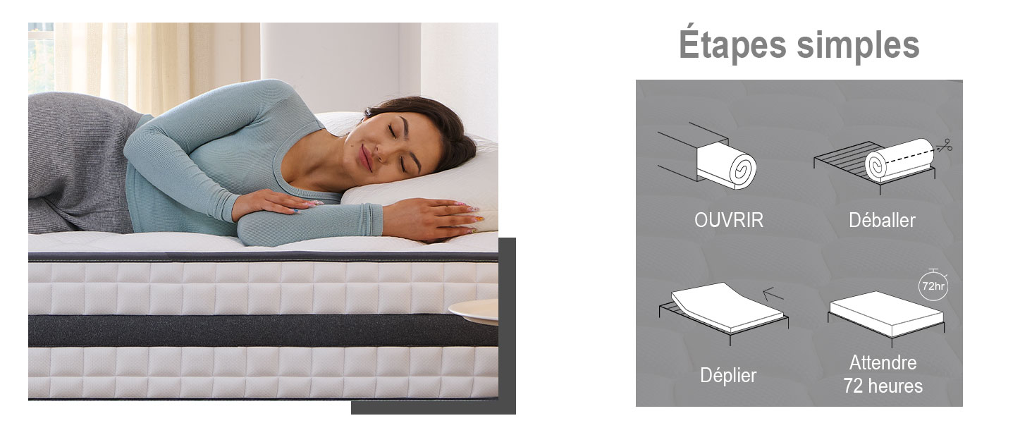 une femme qui dort sur un matelas à côté d'un lit avec insert