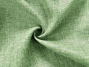 Gros plan d'un tissu vert avec une texture tissée visible, torsadé pour montrer souplesse et douceur. Le matériau semble être un mélange de lin ou de coton.