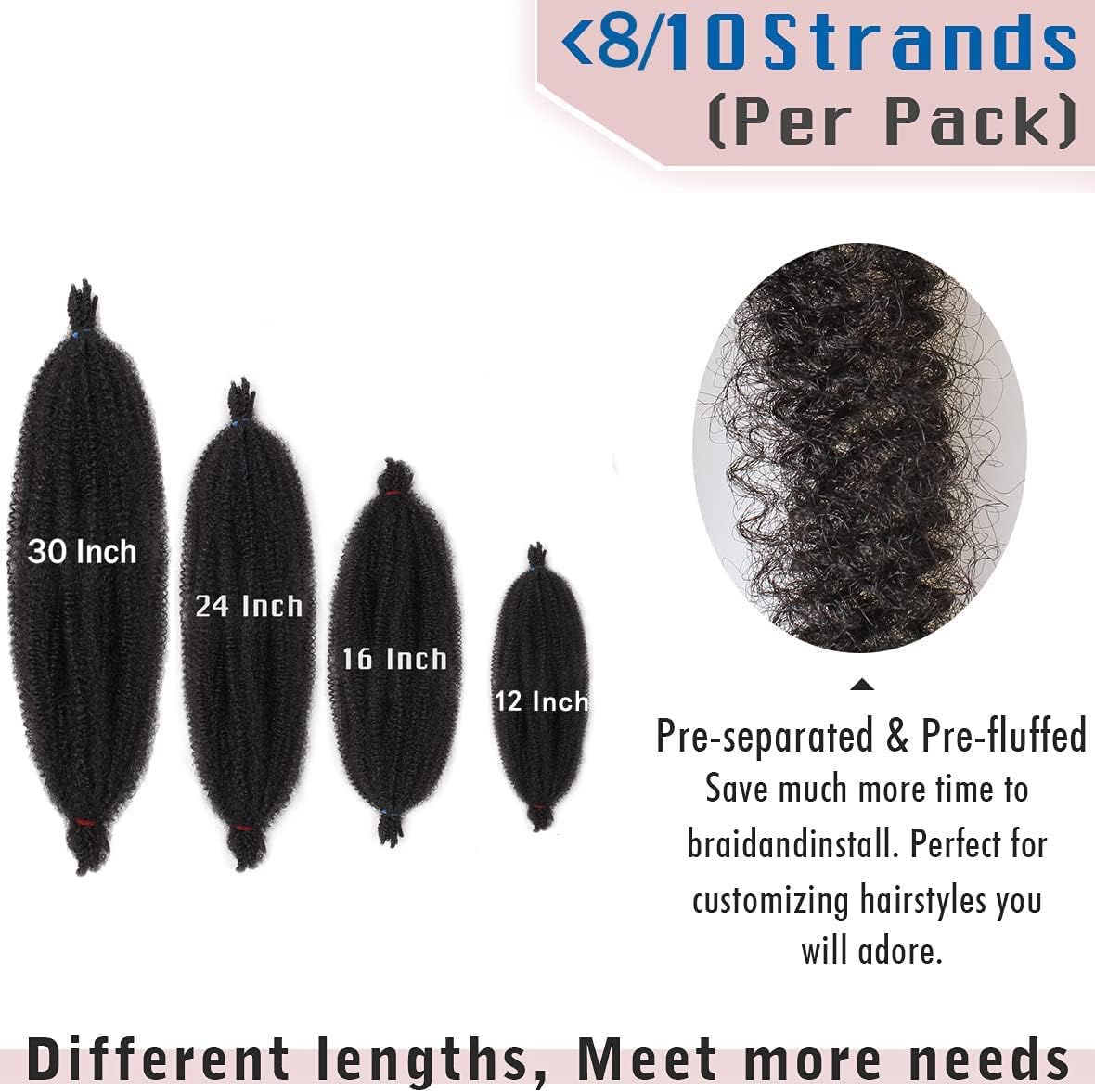 Xtrend - extensions afro pré-séparées 30,5 cm - lot de 3, souples, brunes
