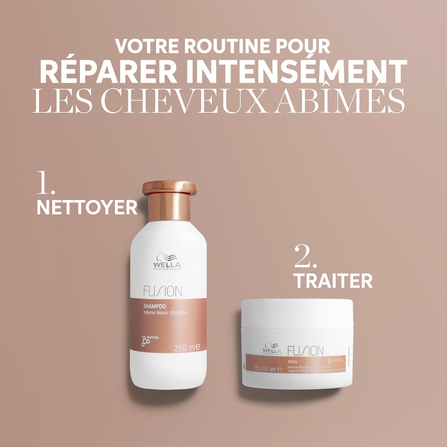 Wella Professionals - Fusion Masque - 150ml - Réparation intense, brillance, démêlage cheveux abîmés