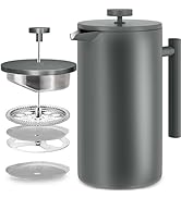 KICHLY Cafetière à Piston en Acier Inoxydable - Machine à Expresso et à thé avec Triple Filtres -...