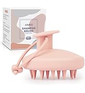 Séquence d'illustration montrant une brosse de massage du cuir chevelu en silicone rose avec emballage. De multiples vues montrent les poils de massage et le design ergonomique du produit.