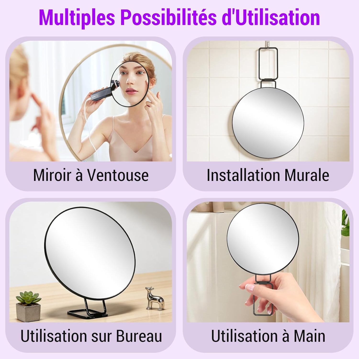 Miroir grossissant - 40x - support, pince à épiler, ciseaux, maquillage