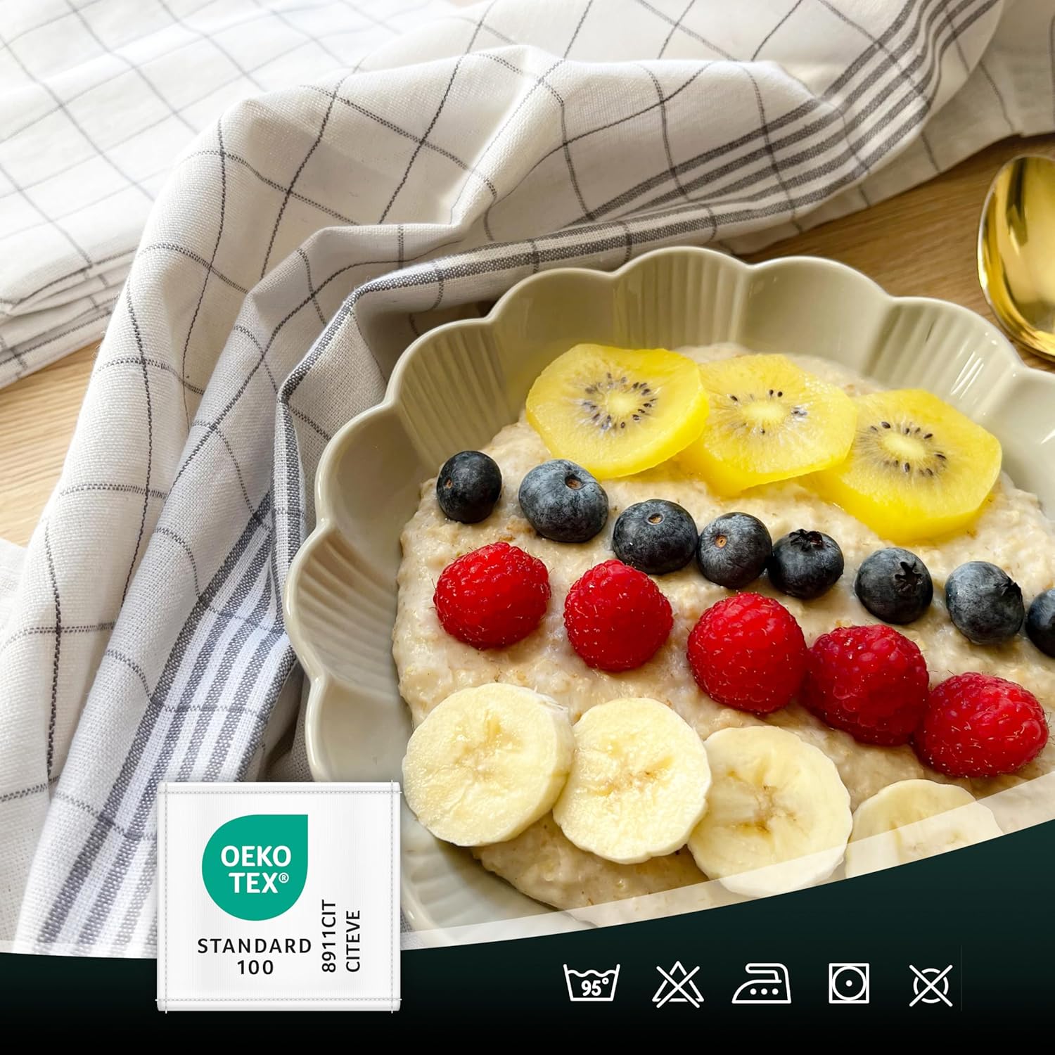 ZOLLNER - Set torchons cuisine - 50x70 cm - coton gris à carreaux