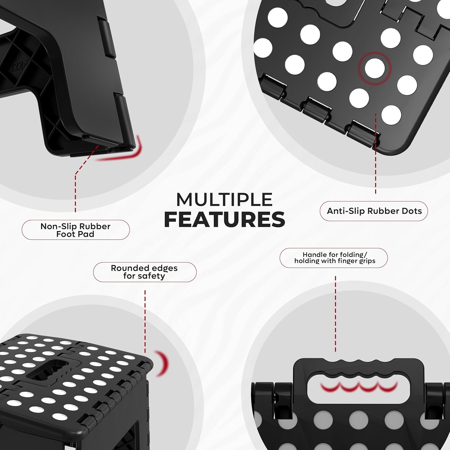 Utopia Home - Tabouret pliant 23 cm - antidérapant, portable, charge 272 kg, noir