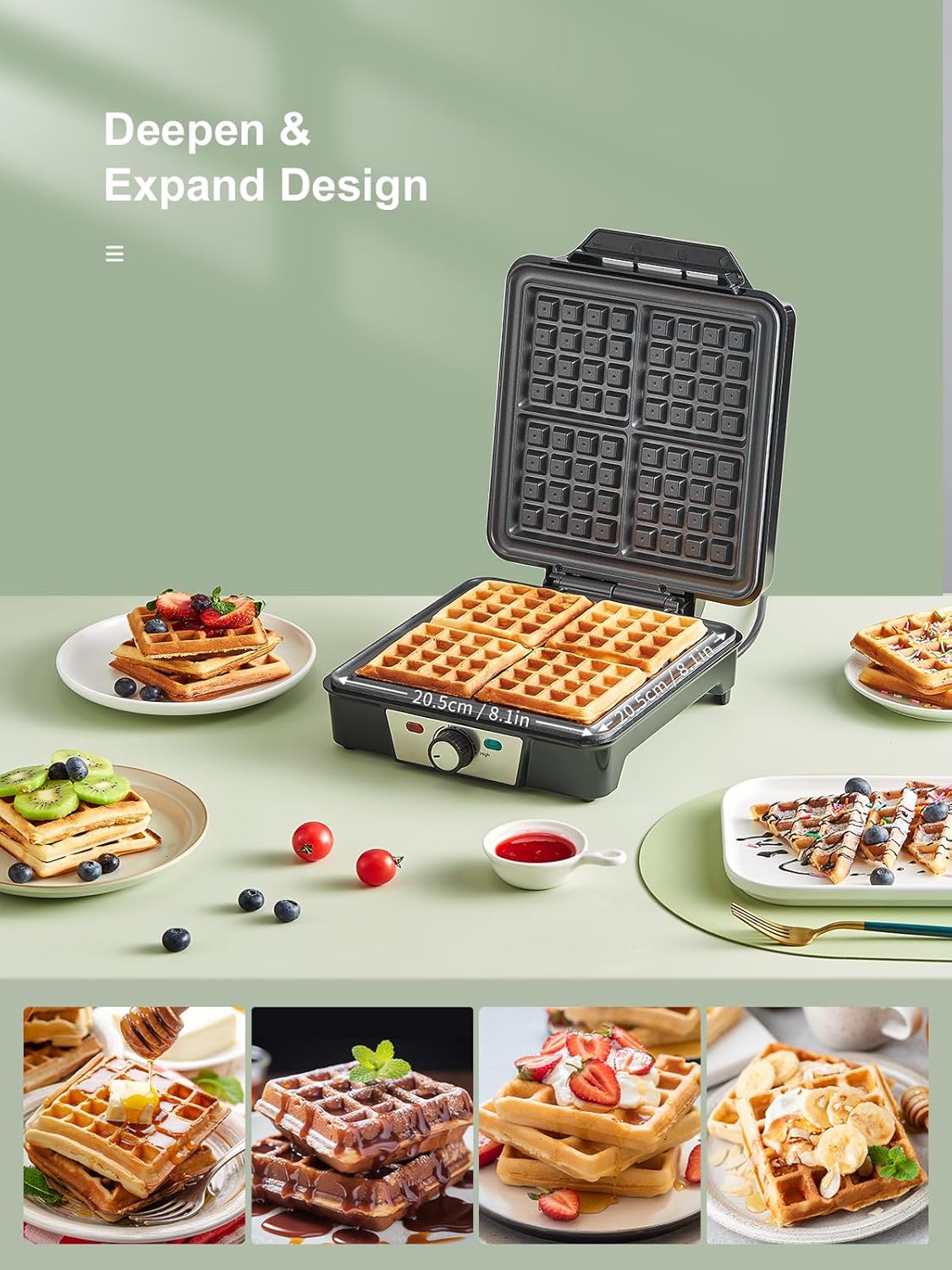 Gaufrier Belge - 1200W - contrôle température 5 vitesses, poignée isolante, lumière cuisson