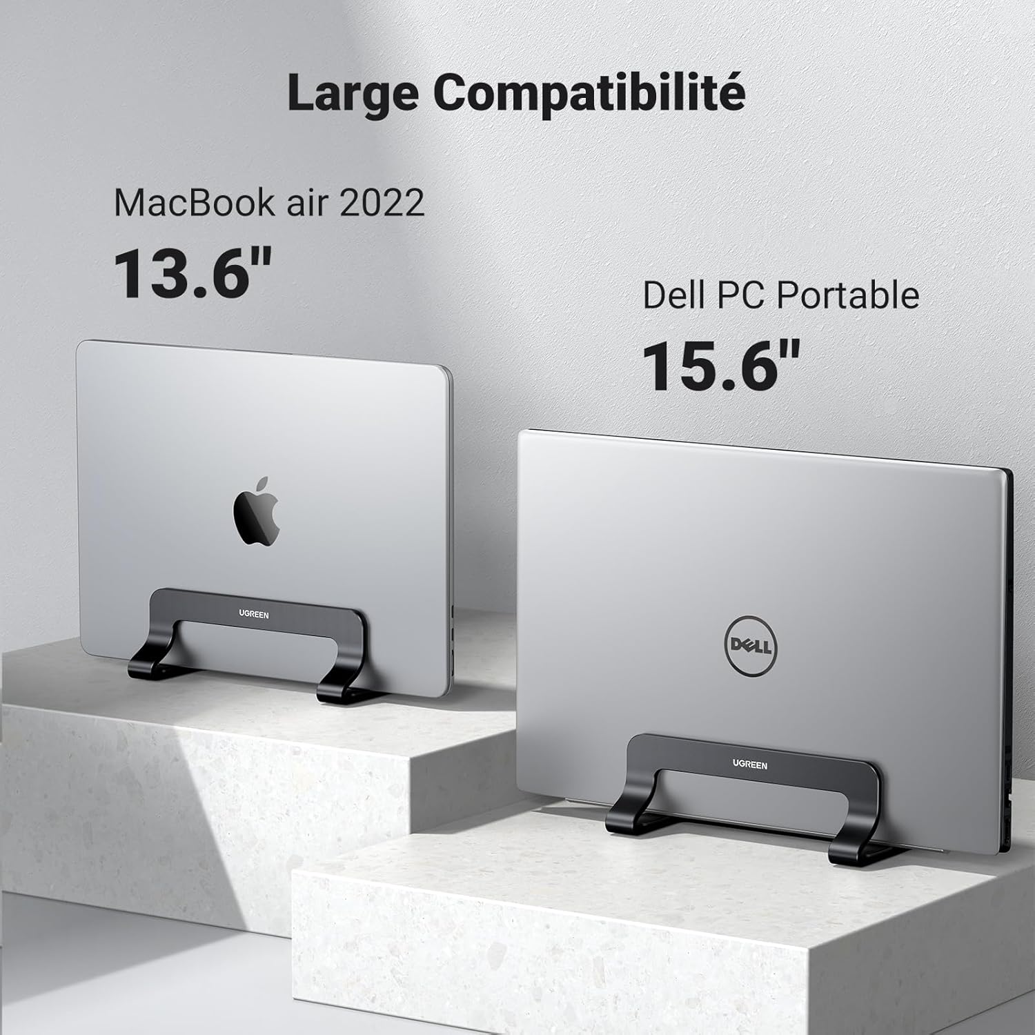 UGREEN - support ordinateur vertical aluminium - réglable, compatible MacBook, bureau, noir