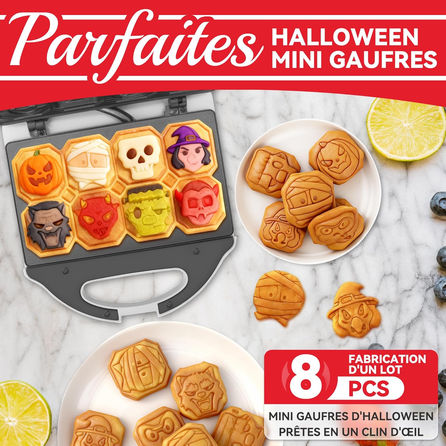Machine à gaufres Halloween - 8 motifs - électrique, décoration cuisine