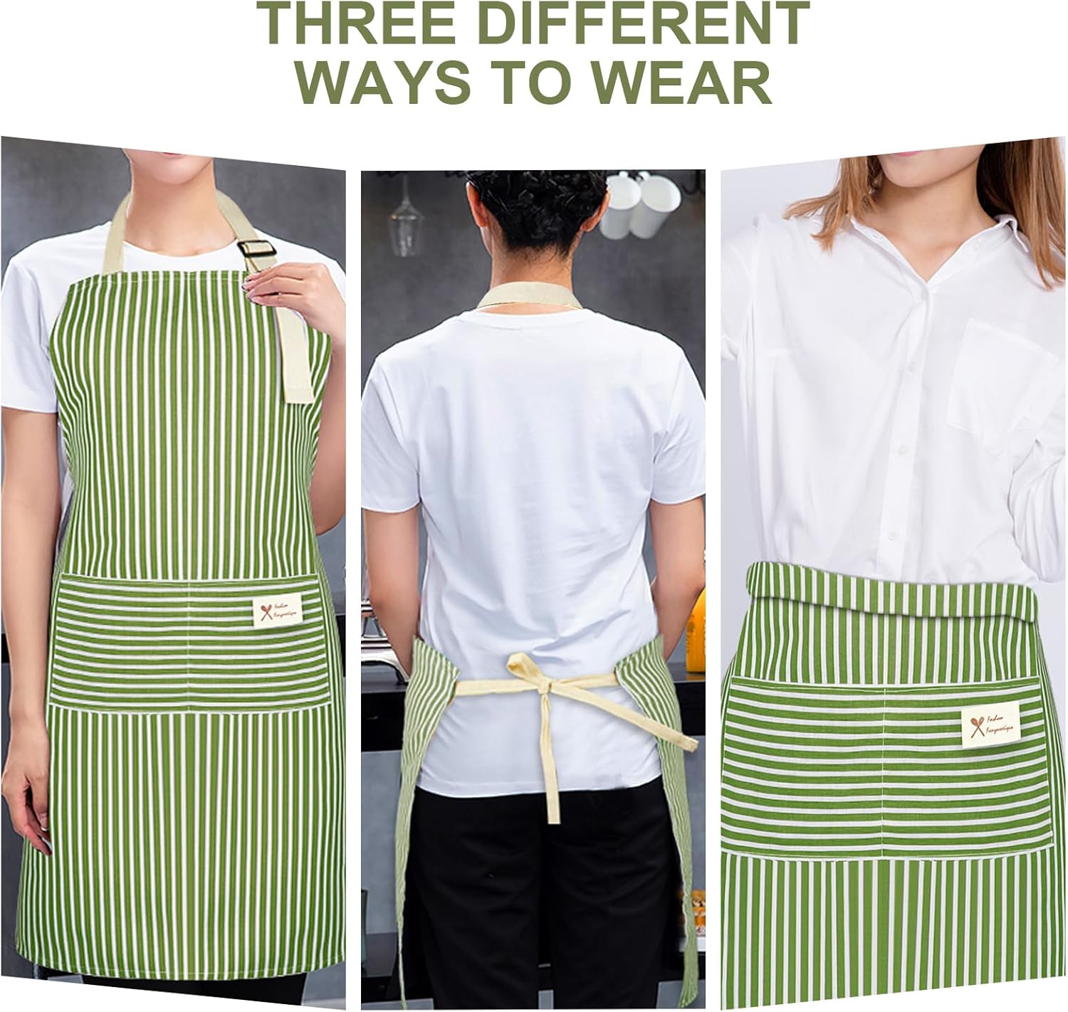 Vicloon - tablier cuisine série chef - coton, poches, réglable, lot 2