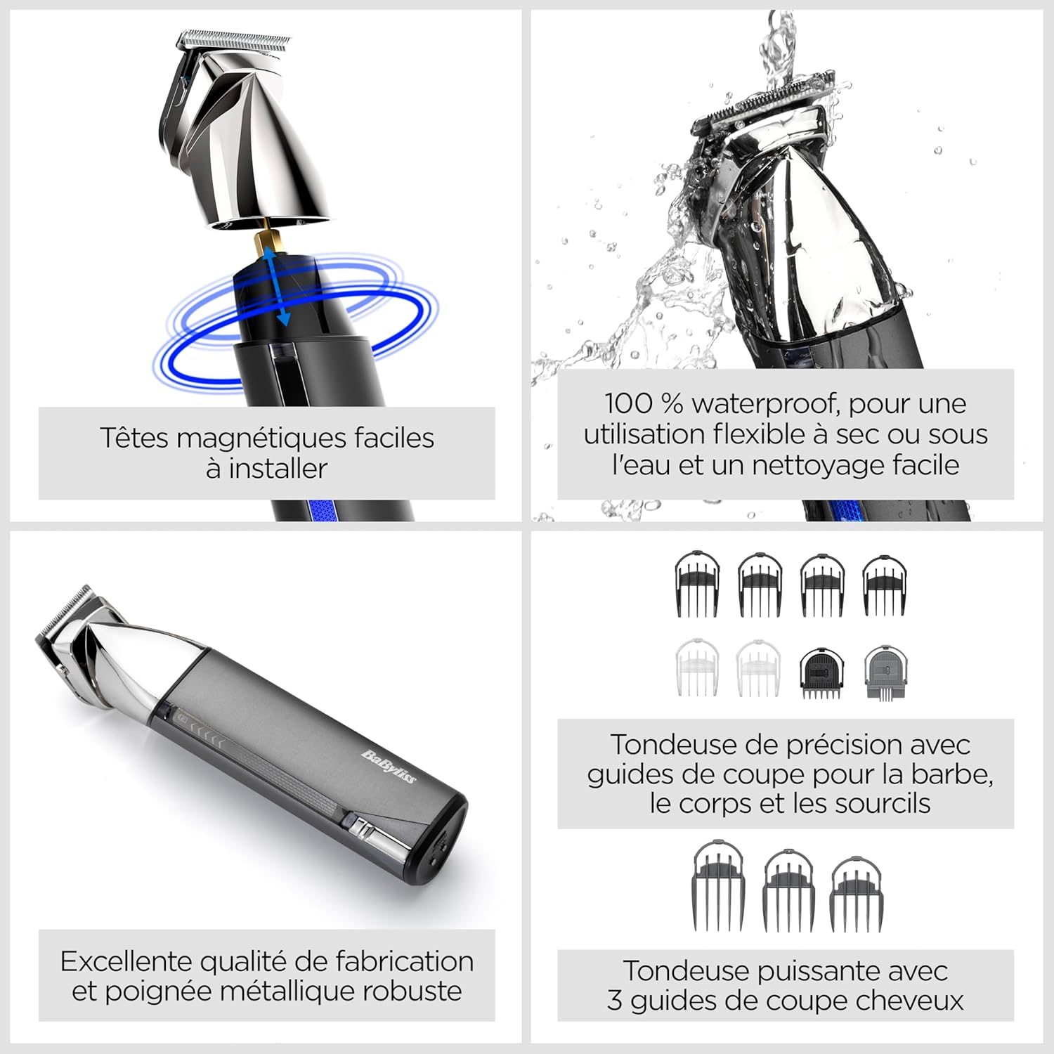 BaByliss - Super-X Metal - tondeuse 15-en-1, waterproof, lames acier japonais, sans fil, MT996E