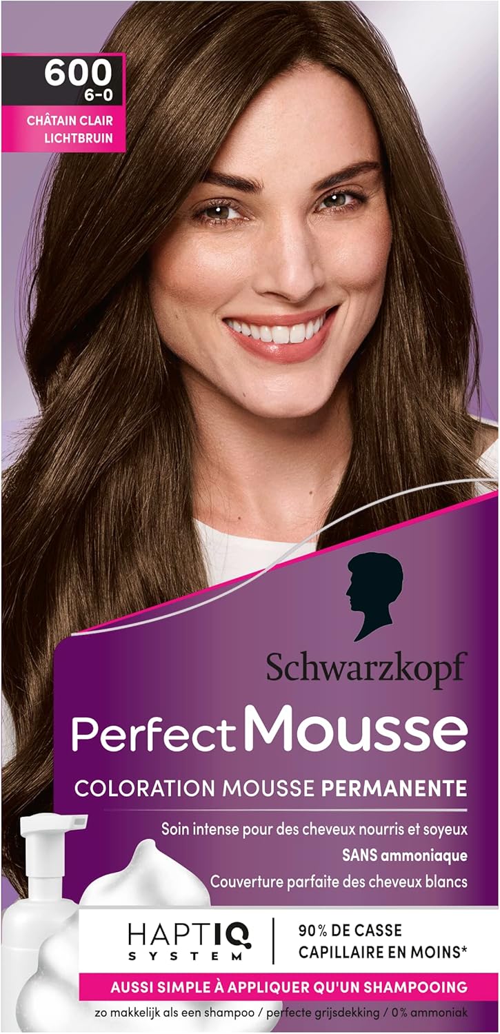 Schwarzkopf - Perfect Mousse coloration mousse sans ammoniaque - soin naturel cheveux - Châtain Clair - 600