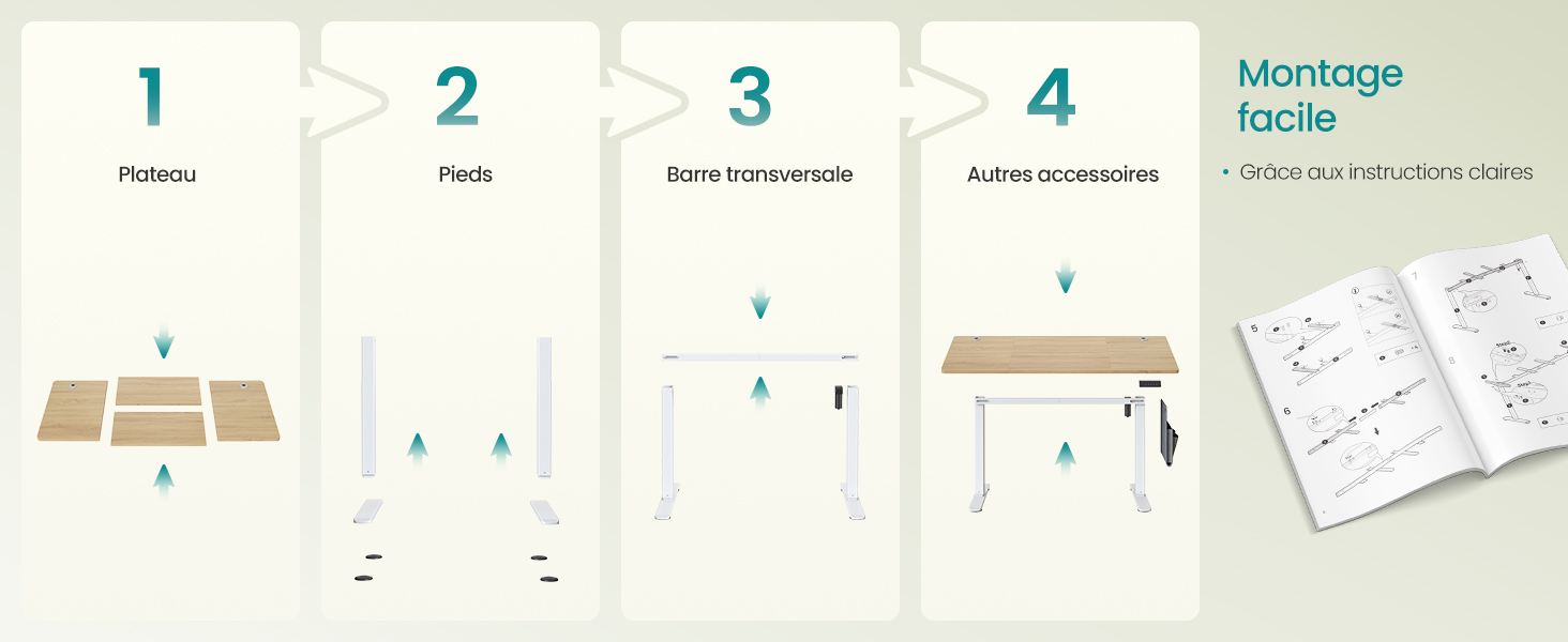 Le texte indique « Montage » avec les chiffres « 1 2 3 4 ». Séquence de schéma d'instructions d'assemblage montrant étape par étape le processus d'assemblage du meuble ou du produit.