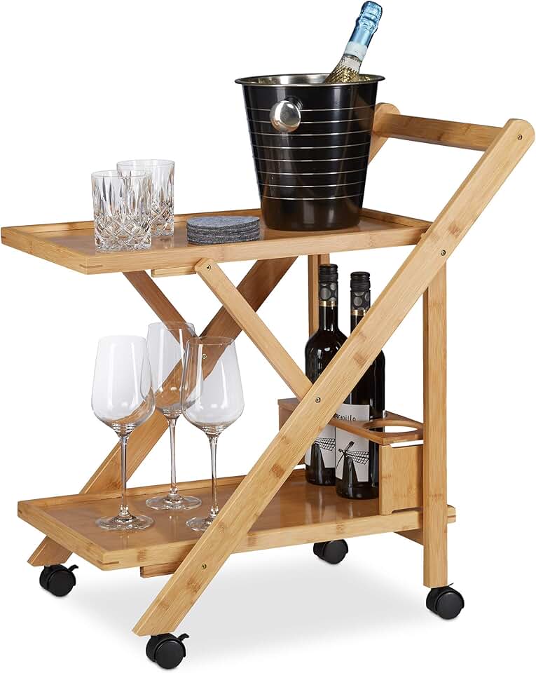 Relaxdays - desserte pliante bambou, 70x40,5x65cm, brun/noir