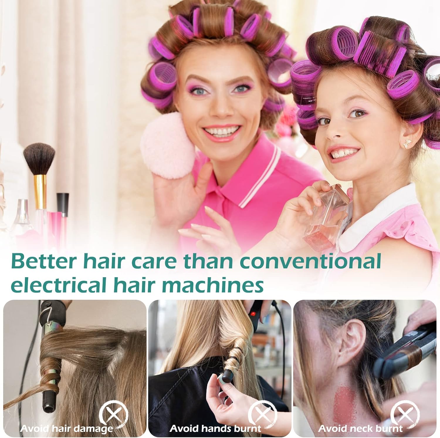 GeeRic - bigoudis auto-agrippants, 33 pièces, avec pinces et peigne, cheveux longs