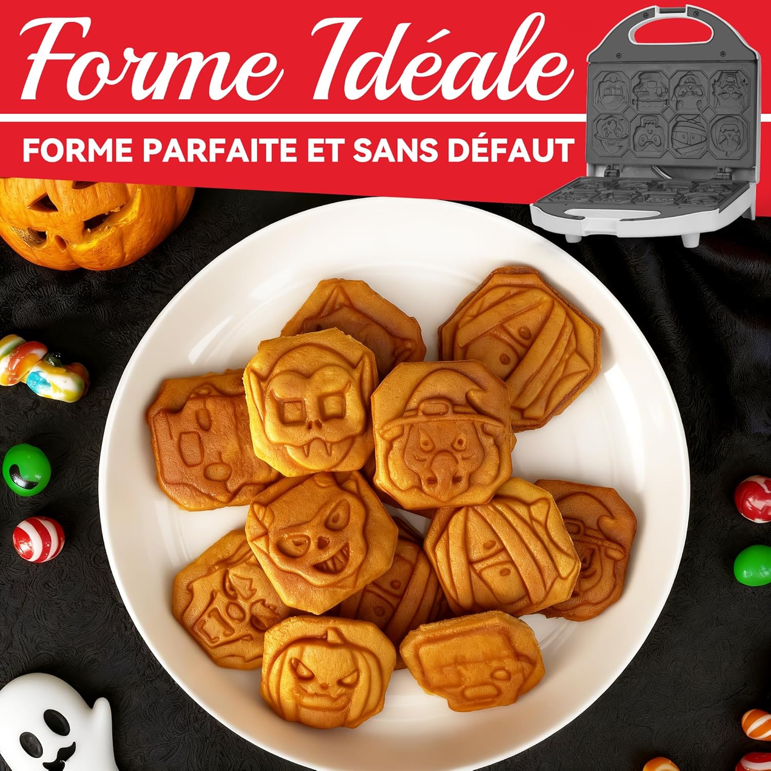 Machine à gaufres Halloween - 8 motifs - électrique, décoration cuisine