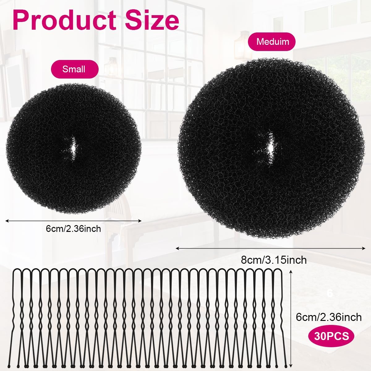 URAQT - machine à pain donut - 6+8 cm - 4 donuts + 30 épingles, pour chignons