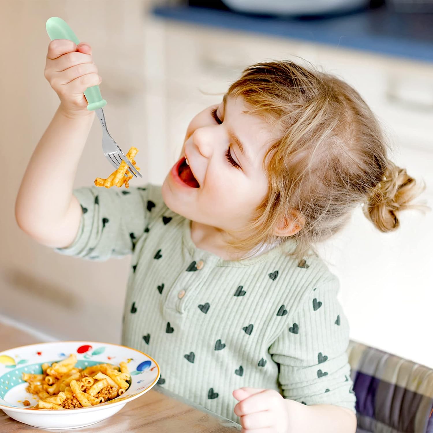 Couverts enfants inox 8 pièces - poignée ronde - coloris variés