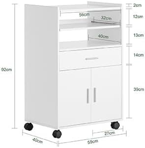 SoBuy - chariot de cuisine FSB09-W - 92×59×40 cm - plan de travail extensible, rangement micro-ondes