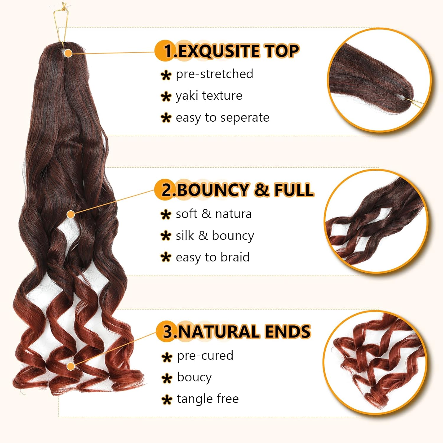 Rajout Cheveux - French Curl Braids 56cm, 8 paquets, Bouncy Wave, 1B/350#