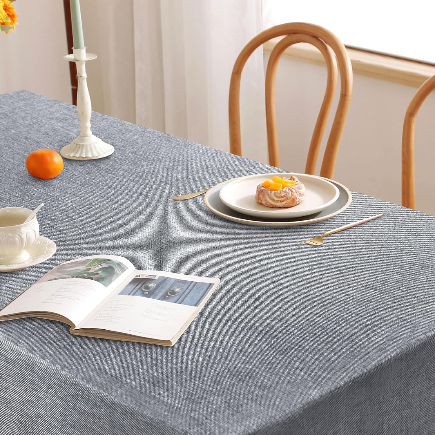 DWCN - Nappe lavable et imperméable - 135x180cm - aspect lin, anti-tache, gris