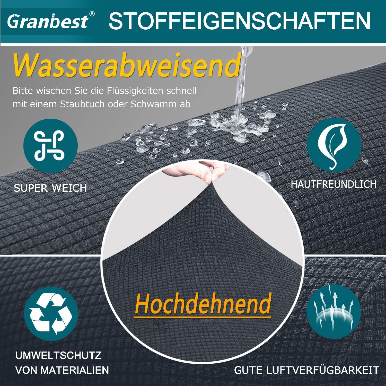 Granbest - housse de canapé stretch imperméable - 3 places - jacquard, mousse antidérapante, gris