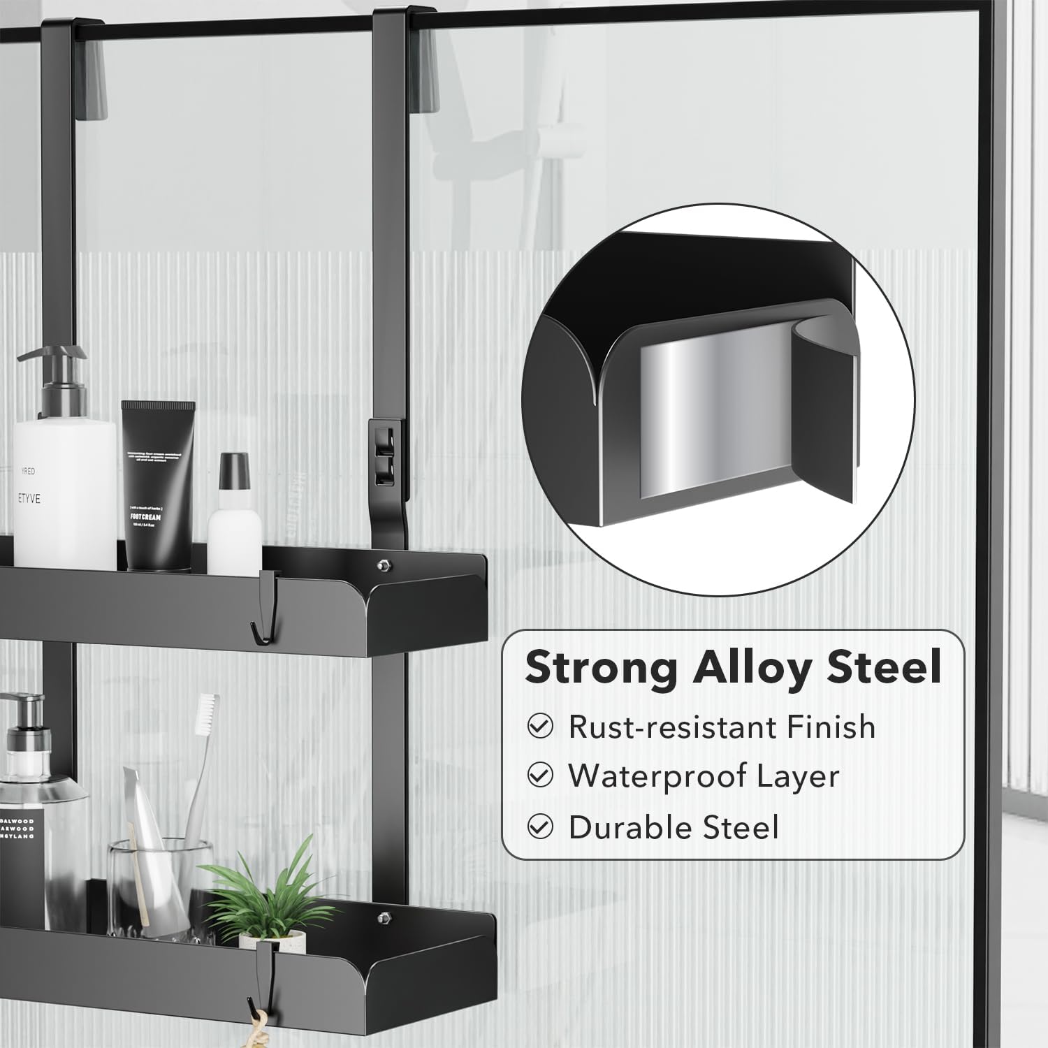 Étagère de douche suspendue 55,5cm, rangement pratique et porte