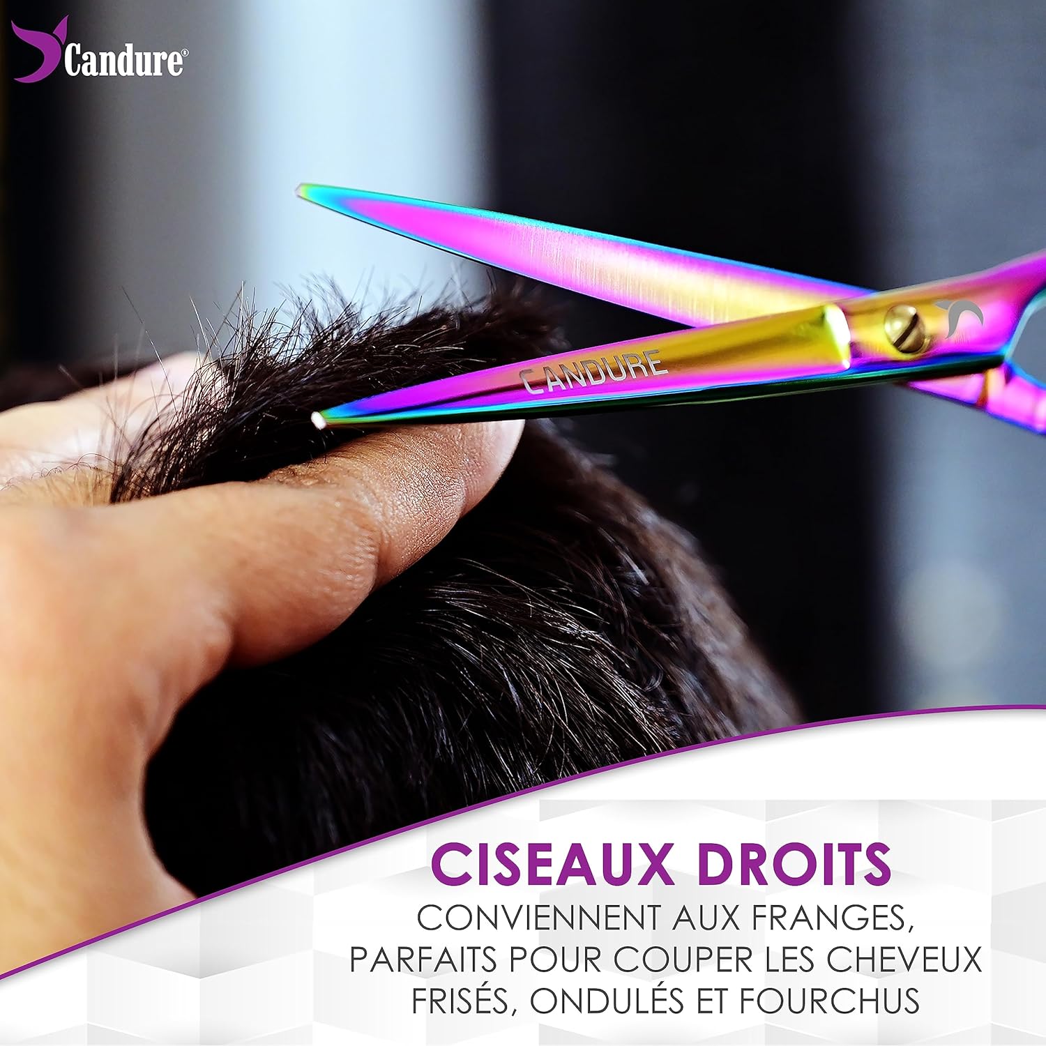Candure - ciseaux coiffure arc-en-ciel - 6.5