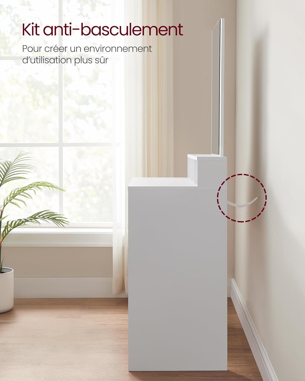 VASAGLE - Kailyn Collection - 40x80x140 cm - coiffeuse moderne, 2 tiroirs, miroir, blanc, RDT113W01