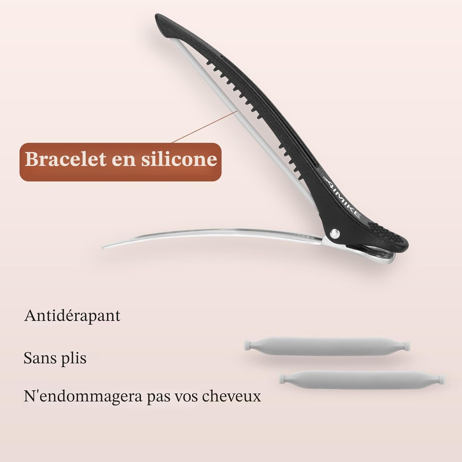 AIMIKE - Pinces à cheveux pro silicone, antidérapantes, lot de 6