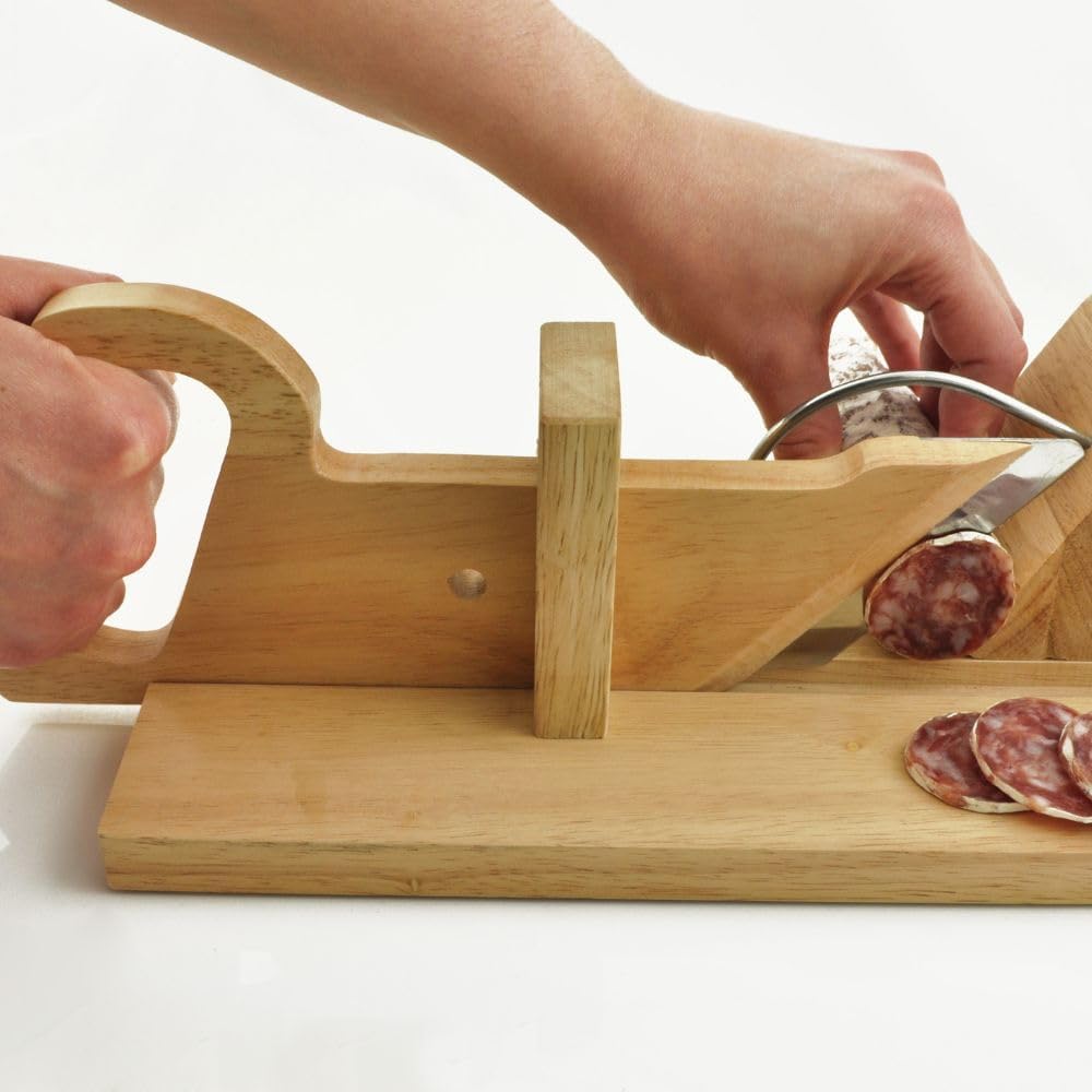 CÉCOA - trancheuse à saucisson bois hêtre inox - 28x16x12cm - découpe précise