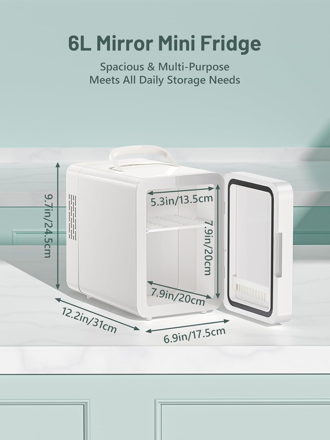 VINATO - Mini Frigo 6L - miroir LED - froid/chauffe - portable chambre